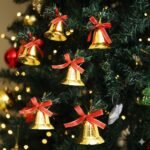 Christmas Golden Jingle Bells with Red Ribbon (Pack of 6)